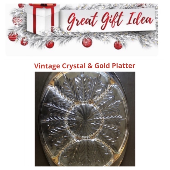 Serving Platter Crystal with Gold Trim - Picture 1 of 6